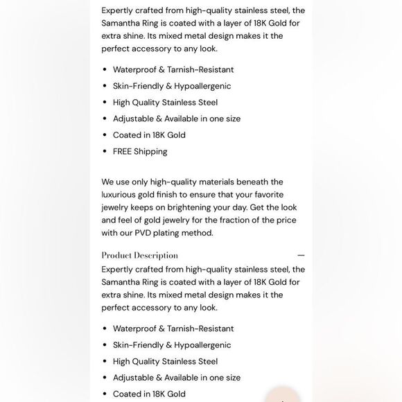 Samantha 18K Gold-Plated Adjustable Ring Retail $58.00 - Picture 9 of 9